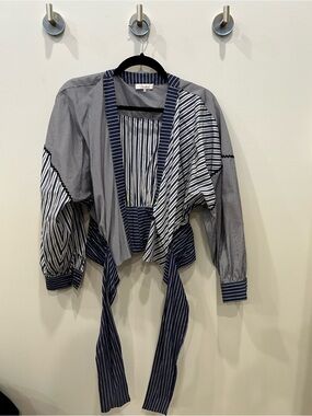 Parker Navy & White Striped Tie-Front Blazer